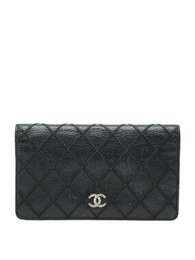 Chanel CC Logo Wild Stitch Wallet Black Leather